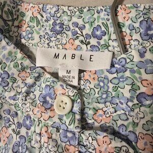 Mable Floral Button-Down Puff Long Sleeve Blouse Top with Thin Ruffles Size M